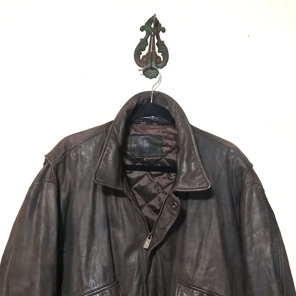 Hunt Club Distressed Leather Brown Bomber Jacket Vintage Size XL